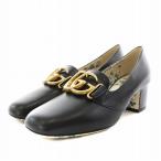 ショッピングＧＧ 未使用品 グッチ GUCCI GGマーモント パンプス スクエアトゥ チャンキーヒール 花柄 レザー 38.5 黒 ブラック 525333 C9D00 1000 /AN33 ■G