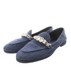 ショッピングMIUMIU ミュウミュウ miumiu ローファー スリッポン デニム ビジュー装飾 36.5 ネイビー /YO8 ■SH レディース