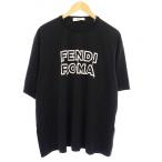 フェンディ FENDI Tシャツ カットソー 半袖 ロゴプリント ユーズド加工 S 黒 FS7934 /KH メンズ