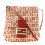 ショッピングフェンディ フェンディ FENDI マンマバケット ズッキーノ ショルダーバッグ キャンバス レザー ベージュ 赤 レッド /AN4 ■OH
