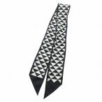 プラダ PRADA スカーフ ツイル 絹 シルク トライアングル柄 総柄 ロゴ 黒 ブラック 白 ホワイト /XZ ■OH ■GY19