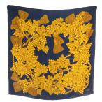 シャネル CHANEL スカーフ 大判 絹 シルク 総柄 ココマーク ロゴ 紺 ネイビー ゴールド色 /XZ ■OH ■GY19 レディース