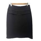 プラダ PRADA フロントフラップ タイトスカート フリンジ ウール ひざ丈 38 黒 ブラック レディース
