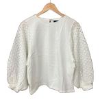 未使用品 シップス SHIPS レース切替 長袖 カットソー バルーンスリーブ クルーネック ONESIZE 白 ホワイト レディース
