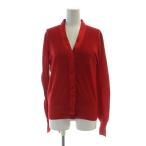 プラダ PRADA カーディガン 長袖 シングル ノーカラー Vネック 42 L 赤 レッド ■GY18 /MQ レディース