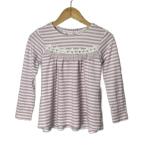 メゾピアノ mezzo piano ボーダー 花モチーフ フリル 長袖 カットソー トレーナー フレア 130 ピンク ホワイト ■GY14 キッズ