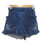 メゾピアノ mezzo piano デニムショートパンツ ジーンズ イージー 刺繍 フリル 女の子 130 インディゴブルー /GV ■GY14 キッズ