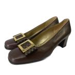イヴサンローラン YVES SAINT LAURENT レザーシューズ パンプス ヒール スクエアトゥ バックル 36.5 ブラウン レディース