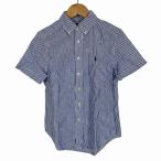  Ralph Lauren RALPH LAURENlinen рубашка короткий рукав полоса Logo вышивка синий голубой S 140 Kids 