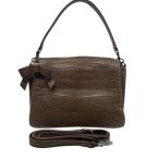 2WAY クロコダイル レザーハンドバック ショルダーバック ワニ革 ブラウン レディース