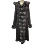 ムートンコート フォックスファー フーデットコート ロングアウター ダークブラウン  レディース