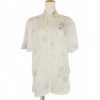 ショッピングSH- マメクロゴウチ  Mame Kurogouchi Flower Print Shirt フラワープリント シルクシャツ ブラウス 半袖 1 白 ホワイト MM19SS-SH021