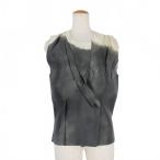 プラダ PRADA 23SS ウォーターカラー ギャザートップス ベスト ノースリーブ シルク 36 グレー ベージュ P932L レディース