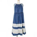 ショッピングギャルソン トリココムデギャルソン tricot COMME des GARCONS シャンブレー デニム ギャザー ワンピース レース ノースリーブ ロング M 青 ブルー TA-