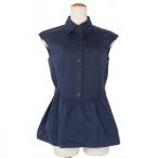 プラダ PRADA ノースリーブシャツ リボンブラウス プリーツ 40 紺 ネイビー 国内正規品 レディース