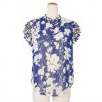 ポロ ラルフローレン POLO RALPH LAUREN フラワープリント ブラウス シャツ 半袖 プリーツスリーブ 花柄 総柄 S 青 ブルー レディース