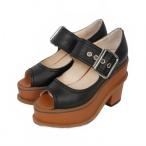 ヴィヴィアンウエストウッドレッドレーベル Vivienne Westwood RED LABEL ダブルウェッジソール レザーサンダル 36 黒 ブラック
