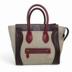 セリーヌ CELINE トートバッグ ラゲージ ミニショパー ベージュ 茶色 ボルドー キャンバス レザー 165212PSA レディース