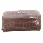 ミュウミュウ miumiu がま口 二つ折り財布 ウォレット クロコ型押し レザー ロゴ 茶 ブラウン /VU● 0121 レディース