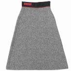 フェンディ FENDI MCMXXV ニット スカート フレア ウール シルク 総柄 ストレッチ 42 黒 ブラック 赤 /VU△ 0320 レディース