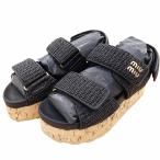 未使用品 ミュウミュウ miumiu Raffia-effect woven fabric wedge sandals 5XZ480 ラフィア スポーツサンダル スポサン シューズ ロゴ 厚底