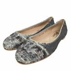 サルヴァトーレフェラガモ Salvatore Ferragamo スパンコール パンプス フラット ラウンドトゥ 5.5C シルバーカラー