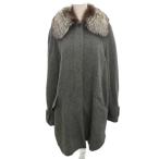 フェンディ FENDI ファーコート ヘリンボーン ロング丈 フォックスファー ラグラン アルパカ混 モヘア混 44 XL グレー F045/35