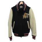 ザ・ダファー・オブ・セントジョージ The DUFFER of ST.GEORGE スタジャン ブルゾン レザー切替 羊革 ワッペン ダブルジップ S 紺