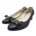 ブルーノ マリ BRUNOMAGLI パンプス ヒール バレエシューズ リボン 黒 ブラック 36 1/2 23.5cm ■YHS11 レディース