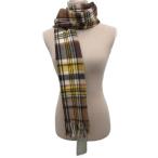 未使用品 ジョシュアエリス JOSHUA ELLIS タグ付き カシミヤマフラー ストール フリンジ チェック柄 カシミヤ100% 黄 イエロー