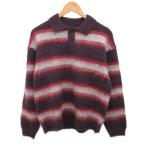 ショッピングzara ザラ ZARA 裏毛ボーダーニットポロシャツ セーター シャギー 長袖 起毛 アルパカ混 S 紫 パープル グレー 9598/339/660 メンズ