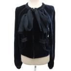 ミュウミュウ miumiu アーカイブ ベロアブルゾン シルクブルゾン ラグラン リボンモチーフ 絹 シルク 38 ダークネイビー レディース