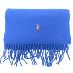 ポロ ラルフローレン POLO RALPH LAUREN 美品 マフラー ポニー刺? フリンジ ウール 青 ブルー メンズ レディース