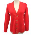 サルヴァトーレフェラガモ Salvatore Ferragamo カーディガン ニットジャケット ゴールド金具 長袖 無地 ウール M 赤 レッド ■IBO90