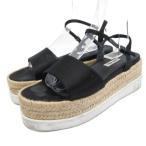 ミュウミュウ miumiu ブラックサテンエスパドリーユプラットフォーム サンダル ミュール 厚底 プラットフォーム 37.5 24.5cm 黒