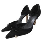 グッチ GUCCI パンプス ポインテッドトゥ ハイヒール リボンモチーフ スエード 34 21cm 黒 ブラック ■IBO91 レディース