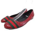 グッチ GUCCI シェリーライン フラットシューズ パンプス バレエシューズ ストライプ パテントレザー 35.5 22.5cm 赤 レッド ■IBO91