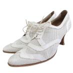 エルメス HERMES レースアップシューズ パンプス 革靴 パンチングデザイン メッシュ ハイヒール 35.5 白 ホワイト ■IBO90 レディース