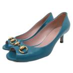 グッチ GUCCI パンプス ホースビット オープントゥ ローヒール ピンヒール 36.5 23.5cm 青 ブルー ■IBO91 レディース