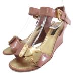 ルイヴィトン LOUIS VUITTON サンダル ミュール ウェッジソール オープントゥ ゴールド金具 34 21.5cm ピンクベージュ ■IBO91