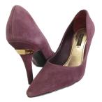 ルイヴィトン LOUIS VUITTON スエードパンプス ロゴ金具 ポインテッドトゥ ハイヒール 皮革 ゴールド金具 34 21.5cm 紫 パープル