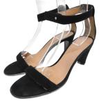 エルメス HERMES サンダル ミュール アンクルストラップ スエード ローヒール 39 黒 ブラック ■IBO91 レディース