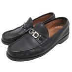 サルヴァトーレフェラガモ ガンチーニ ビットローファー レザーシューズ 革靴 シルバー金具 皮革 8 26cm 黒 ブラック ■IBO91 メンズ