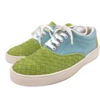 ボッテガヴェネタ BOTTEGA VENETA イントレチャート スニーカー スエード レースアップ ローカット シューズ 靴 41 緑 グリーン 水色