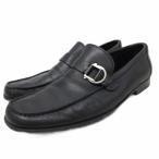 サルヴァトーレフェラガモ ガンチーニ ローファー モカシン レザーシューズ バックル シルバー金具 皮革 9EE 27cm 黒 ブラック ■IBO91