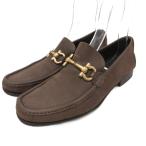 サルヴァトーレフェラガモ ガンチーニ ローファー レザーシューズ スエード ヒール ゴールド金具 6.5 24.5cm 茶 ブラウン ■IBO91