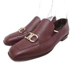 サルヴァトーレフェラガモ ガンチーニ ローファー スリッポン ローファー レザーシューズ 革靴 ゴールド金具 7 24.5cm ワインレッド