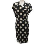 フェンディ FENDI ヴィンテージ ワンピース 半袖 ミモレ ロング ドット柄 絹 シルク混 44 黒 ブラック アイボリー ■IBO91 レディース