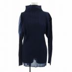 イッセイミヤケ ISSEY MIYAKE カットソー 長袖 プリーツ加工 ボトルネック ハイネック L 紺 ネイビー P33-JK604 ■GY18 /MQ レディース