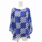 ショッピングANA 未使用品 アナ ソウザ ANA SOUSA タグ付き シアーブラウス カットソー 長袖 市松模様 1 青 ブルー 白 ホワイト /GV レディース